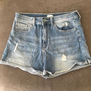 Sneak Peek destructed denim shorts.